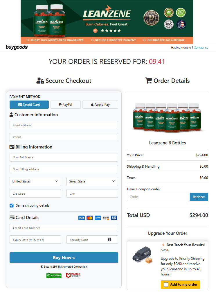 Leanzene Gummies order page